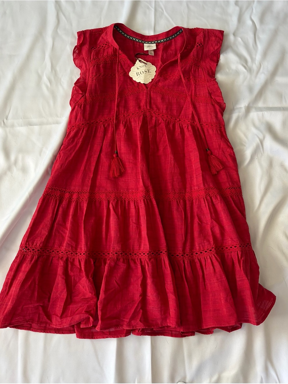 Knox Rose womens Red Tiered Tassel Dress size Large NWT